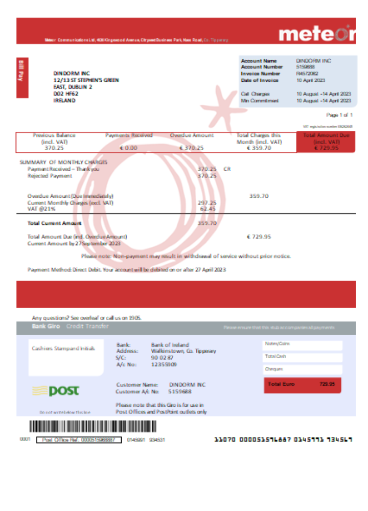 Download Meteor utility business bill,  SCR Photoshop template